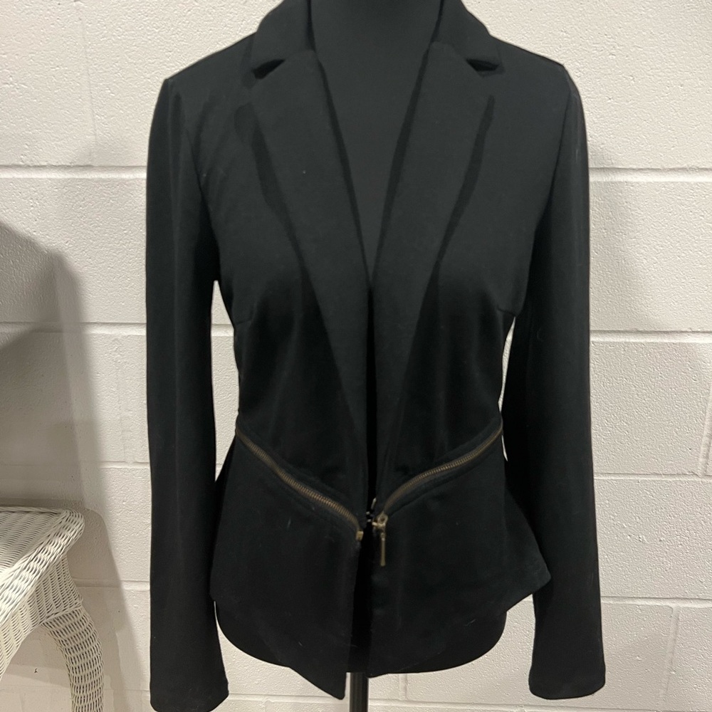 Women’s Soft Black Blazer With Bronze Zipper Accents Size Small
